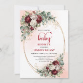 Modern Burgundy Gold Frame Baby Shower Invitation (Devant)