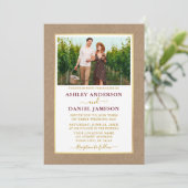 Modern Burgundy Gold Kraft Wedding Kaart (Staand voorkant)