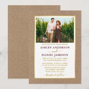 Modern Burgundy Gold Kraft Wedding Kaart