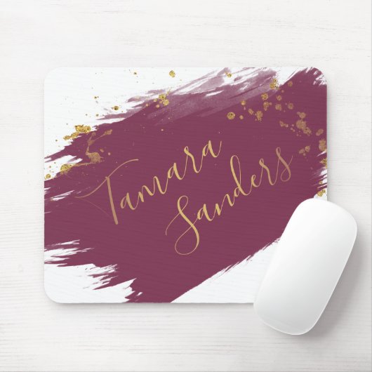 Modern Burgundy Gold Paint Strokes - Mousepad Muismat (Met muis)