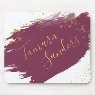 Modern Burgundy Gold Paint Strokes - Mousepad Muismat