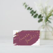 Modern Burgundy Gold Paint Strokes - Visitekaartje (Staand voorkant)
