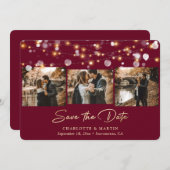 Modern Burgundy Gold Wedding 3 Foto slaat de datum Save The Date (Voorkant / Achterkant)