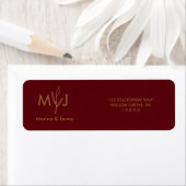 Modern Burgundy Golden Leaflet Monogram Etiket (Insitu)