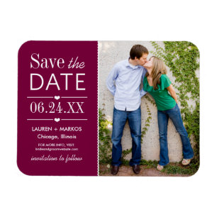 Modern Burgundy Hearts Wedding Photo Save the Date Magneet