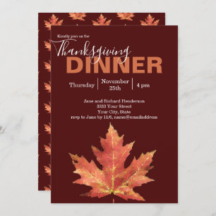 Modern Burgundy Herfst Leaf Thanksgiving Dinner Kaart