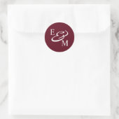 Modern Burgundy Initials Wedding Ronde Sticker (Tas)