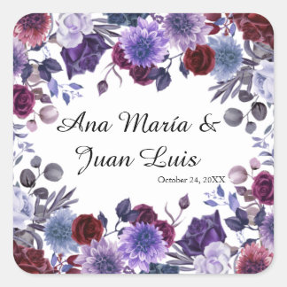 Modern Burgundy Lavender Dusty Blue Floral White Vierkante Sticker