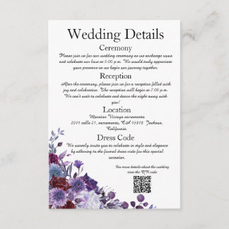 Modern Burgundy Lavender Dusty Blue Minimalist QR Informatiekaartje