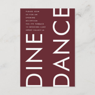Modern Burgundy Maroon Monogram DINE Wedding Informatiekaartje