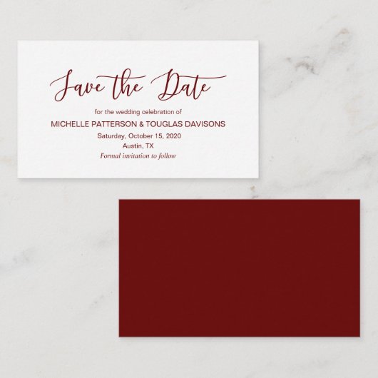 Modern Burgundy minimalism font Save the date Informatiekaartje (Voorkant / Achterkant)