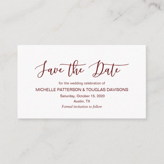 Modern Burgundy minimalism font Save the date Informatiekaartje (Voorkant)