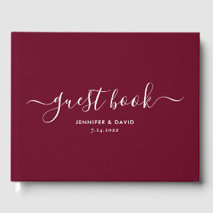 Modern Burgundy Minimalist Script Weddenschap Gastenboek