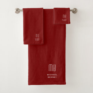 Modern Burgundy Monogram Bad Handdoek