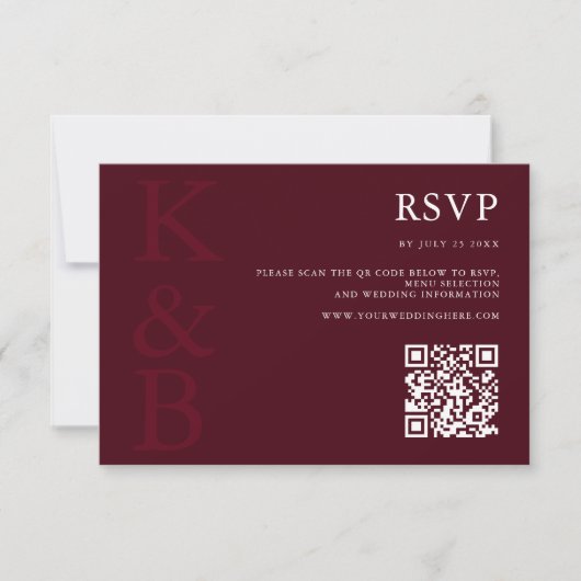 Modern Burgundy Monogram Minimalist Wedding RSVP Kaartje (Voorkant)