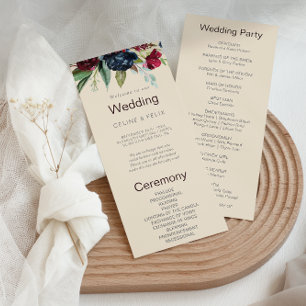 Modern Burgundy Navy Blush Floral Wedding Programm Programma
