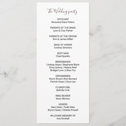 Modern Burgundy Navy Blush Floral Wedding Programm Programma (Achterkant)