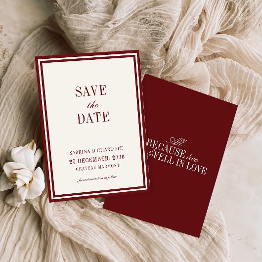 Modern Burgundy Old Money Wedding Save The Date