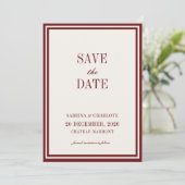 Modern Burgundy Old Money Wedding Save The Date (Debout devant)