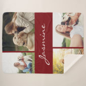 Modern Burgundy Photo Collage Dog Sherpa Deken (Voorkant (horizontaal))