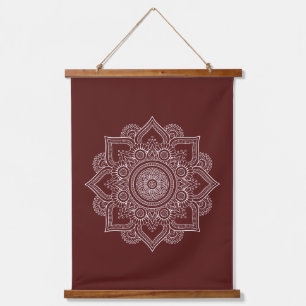 Modern Burgundy Red Geometric Mandala Canvas Hangend Wandkleed