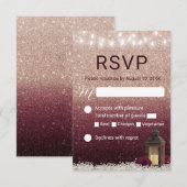 Modern Burgundy Roos Gold Lantern Wedding RSVP (Voorkant / Achterkant)