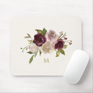 Modern Burgundy Roze Bloemenschildering in Waterve Muismat