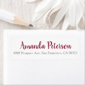 Modern Burgundy Script Name and Address Etiket (Insitu)