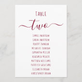 Modern Burgundy Script White Seating Chart Card (Voorkant)