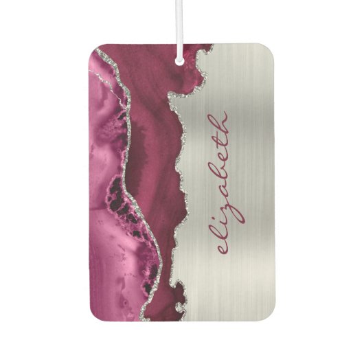 Modern Burgundy Silver Agate Metallic Luchtverfrisser (Voorkant)