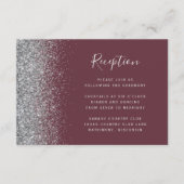Modern Burgundy Silver Glitter Wedding Reception Informatiekaartje (Voorkant)