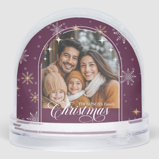 Modern Burgundy Snowflake Christmas Photo (Arrière)