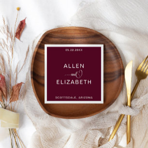 Modern Burgundy Stylish Personalized Wedding Servet