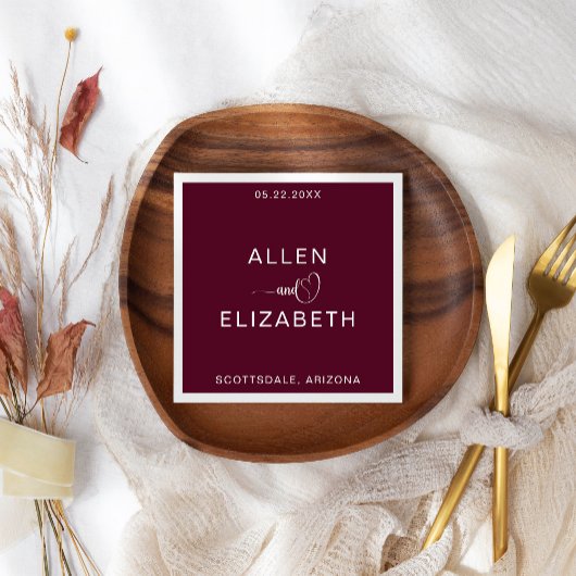Modern Burgundy Stylish Personalized Wedding Servet