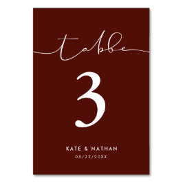 Modern Burgundy Table Number Kaart