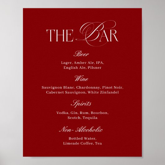 Modern Burgundy Wedding Bar Poster (Voorkant)