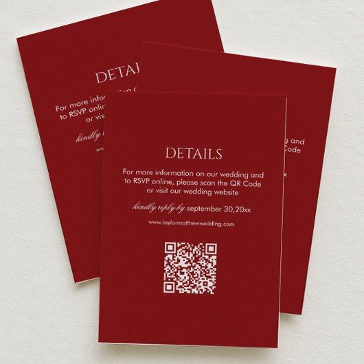 Modern Burgundy Wedding Details Qr Code Informatiekaartje