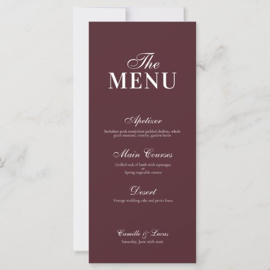 Modern Burgundy Wedding Menu (Devant)