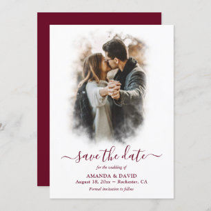 Modern Burgundy Wedding Photo Save the Date