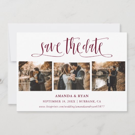 Modern Burgundy Wedding Photo Save the Date (Voorkant)