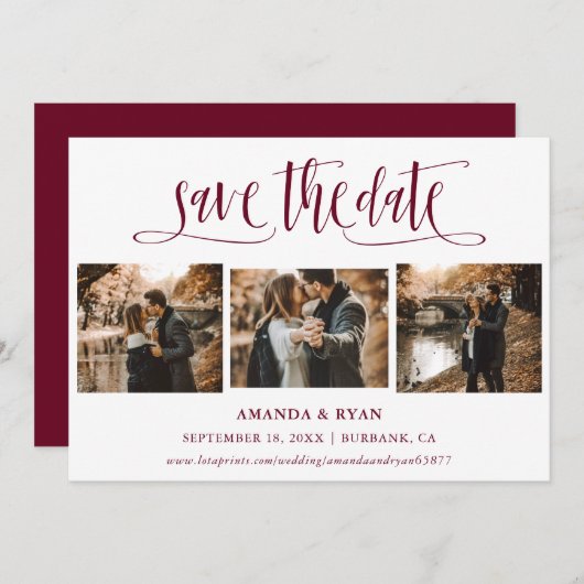Modern Burgundy Wedding Photo Save the Date (Voorkant / Achterkant)
