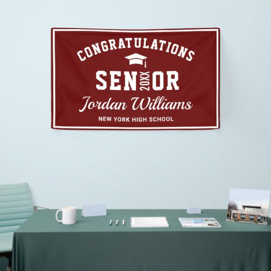 Modern Burgundy White 2023 Graduation Party Spandoek (Beurs)
