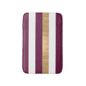 Modern Burgundy White en Gold Striped Bath Mat (Voorkant Verticaal)