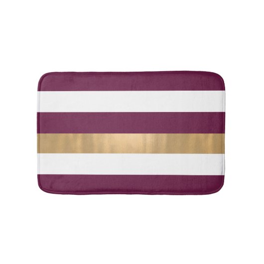 Modern Burgundy White en Gold Striped Bath Mat (Voorkant)