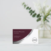 Modern Burgundy White met Silver Decor en Logo Visitekaartje (Staand voorkant)