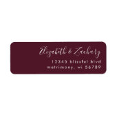Modern Burgundy White Script Return Address Label (Voorkant)