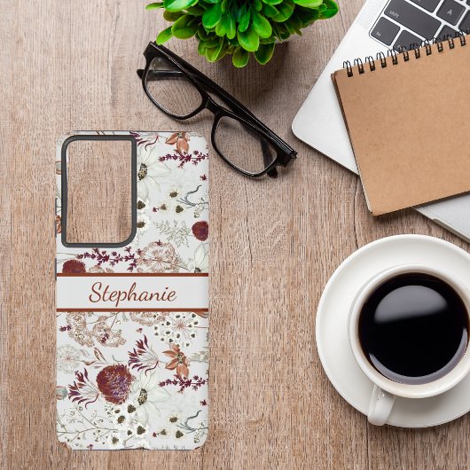 Modern Burgundy Wildflowers | Elegant Boho Floral Samsung Galaxy Hoesje