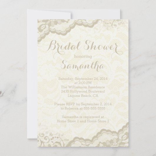 Modern Burlap & Lace Bridal Shower Kaart (Voorkant)