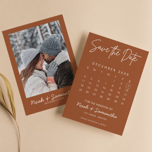Modern Burnt Oranje Minimalist Photo Calendar Boho Save The Date
