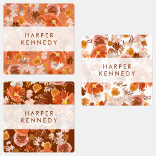 Modern Burnt Oranje Terracotta Florals Naam Labels
